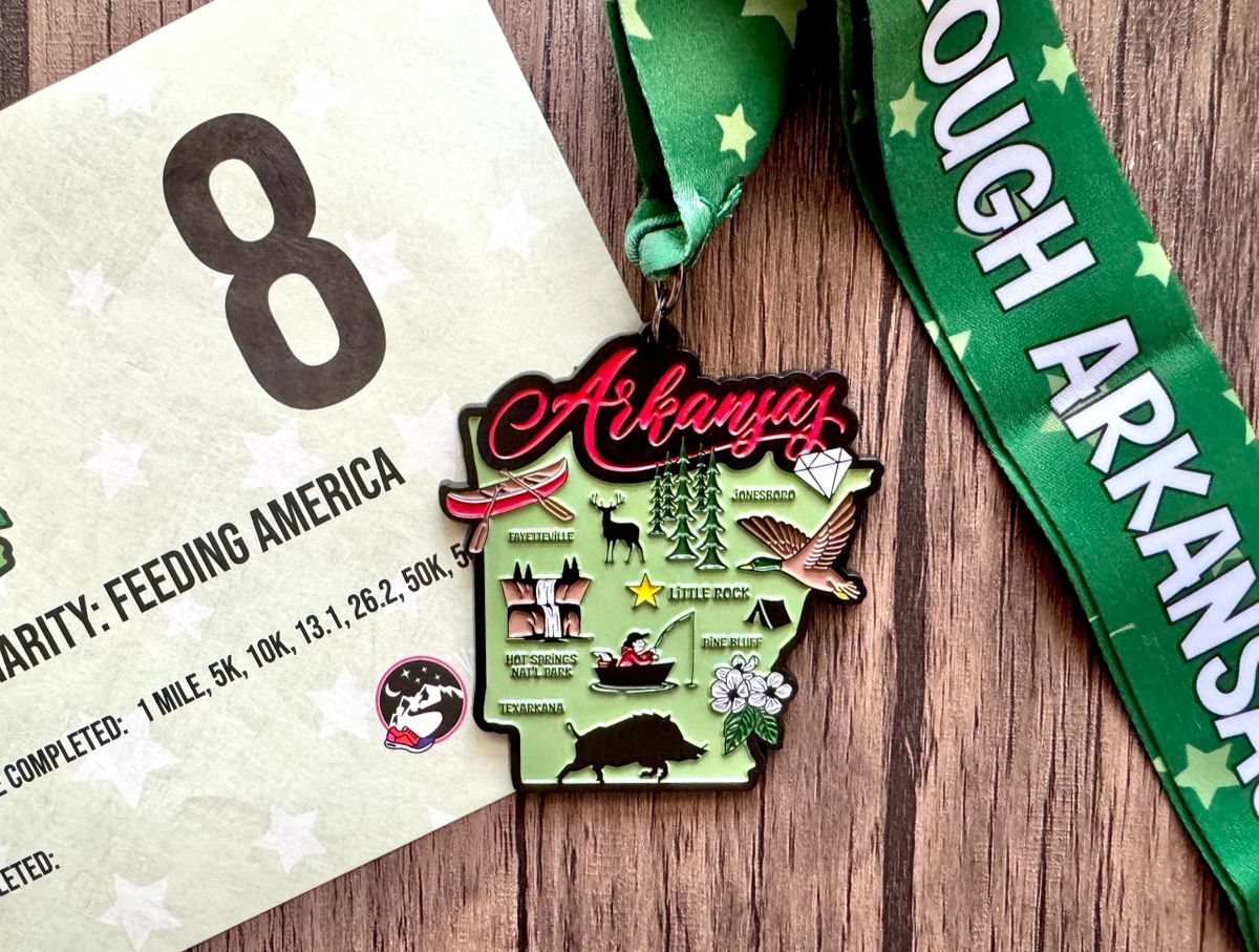 Race Through Arkansas 1M 5K 10K 13.1 26.2 Medal and Bib - virtualrunevent