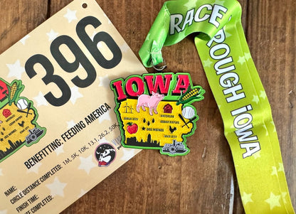 Race Through Iowa Medal and Bib - virtualrunevent