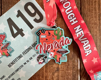 Race Through Nevada Medal and Bib - virtualrunevent