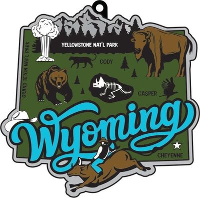 Race Through WYOMING 1M 5K 10K 13.1 26.2 Medal and Bib - virtualrunevent