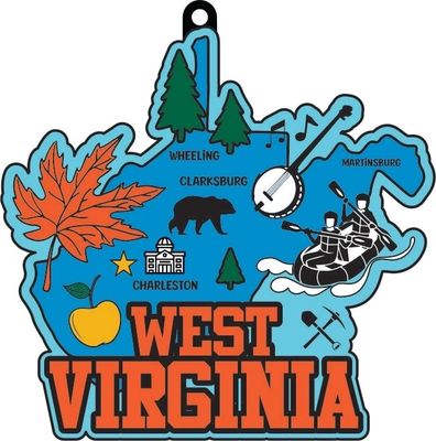 Race Through WEST VIRGINIA 1M 5K 10K 13.1 26.2 Medal and Bib - virtualrunevent