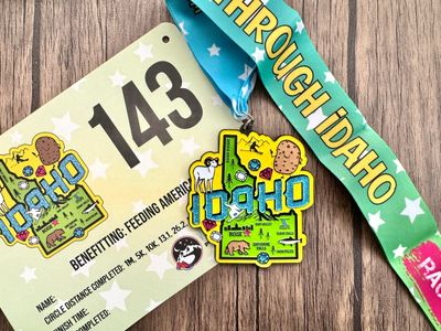 Race Through Idaho Medal and Bib - Benefitting Feeding America - virtualrunevent