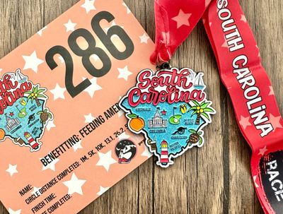 Race Through South Carolina Medal and Bib - virtualrunevent